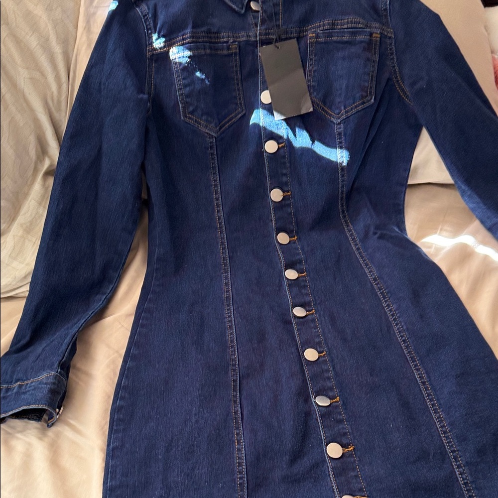 SHEIN Dark Blue Denim Shirt Dress
